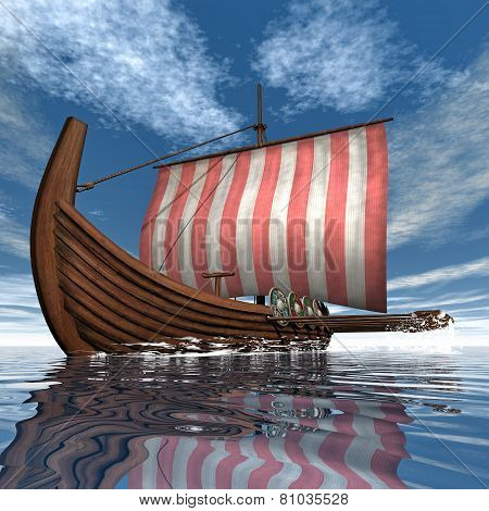 Drakkar or viking ship - 3D render