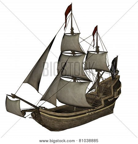Smirking Mermaid, a Pirate Ship - 3D render