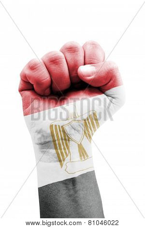 Egypt Flag Fist Painted Isolated On White.