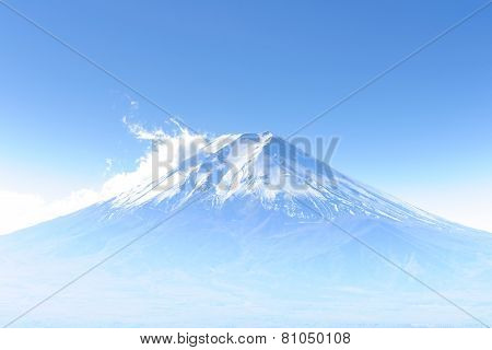 Mt. Fuji Mountain White A Clear Blue Sky In Morning Of Spring Season In Japan.