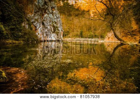 Reflections In The Lake At Monasterio De Piedra, Zaragoza, Aragon, Spain