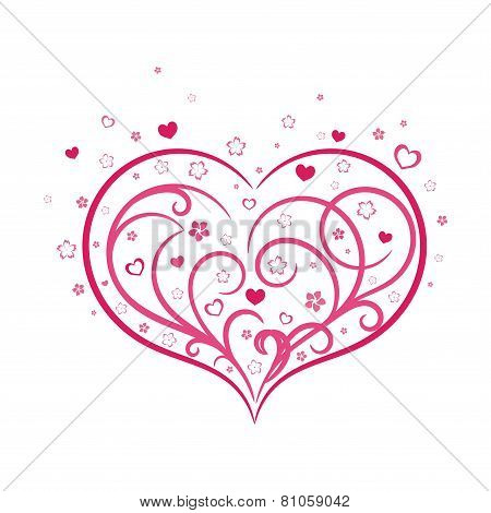 Vignette pink heart with flowers