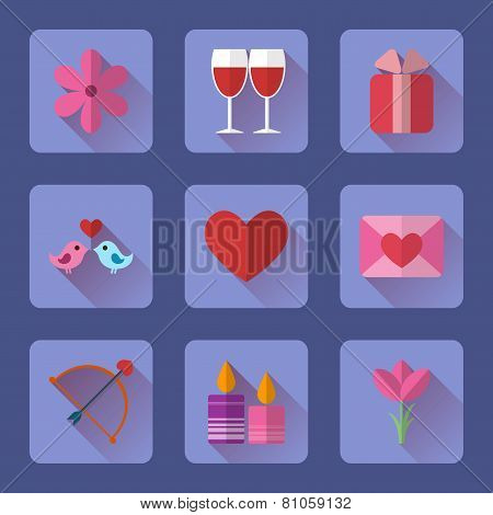 Valentine flat blue rectangle icons set for mobile or web site applications.