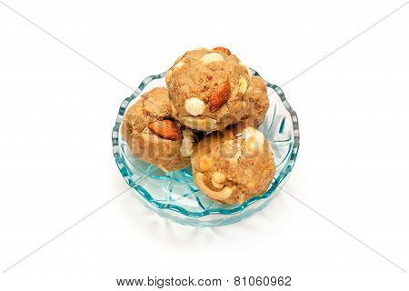 Homemade sweet laddoo in glass bowl