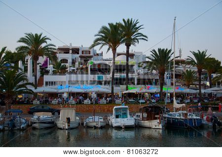 Neon lights in Cala d'Or marina, Majorca