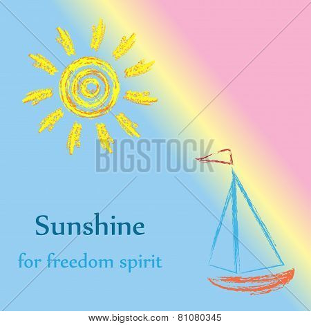 Ink sun and sailboat pattern with inscription