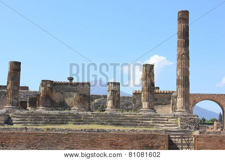 View Of The The Temple Of Jupiter With Vesuvius Volcano