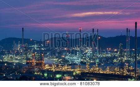 Oil Refinery Power Station At Twilight