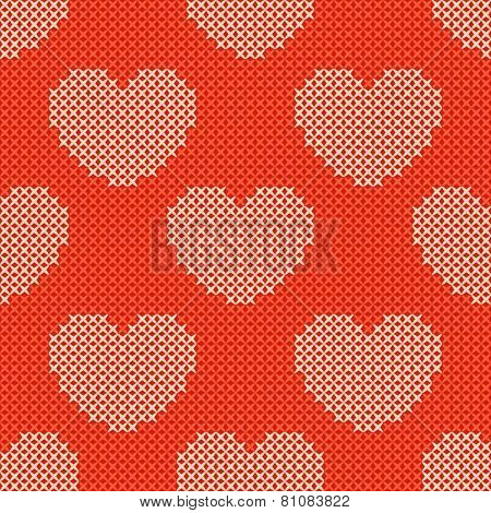 Valentines day red knitted seamless pattern