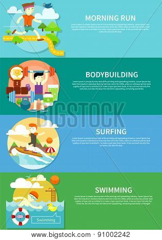 Surfing, Swimming, Run and Bodybuilding
