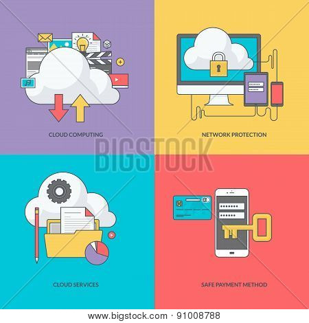 Set of color line icons on the theme of internet security