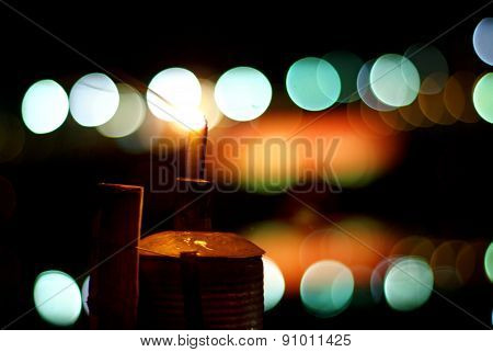 Light of lantern lamp with bokeh blur background