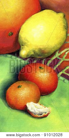 Two mandarin, lemon and grapefruit