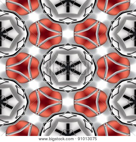 Seamless Abstract Chrome Metallic Red Circular Geometric Texture Or Background