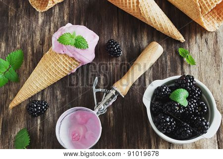 Ice Cream And Blackberries