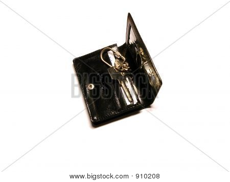 keys purse over white background made in russia