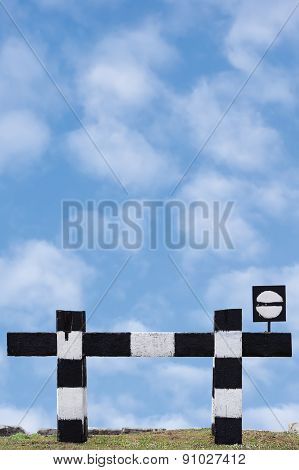 Dead End No Through Train Railroad Traffic Sign, Isolated Weathered Old Grungy Trains Railway Stop
