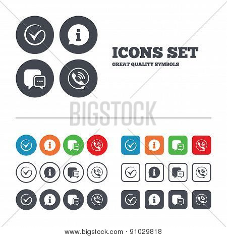 Check or Tick. Phone call and Information sign.