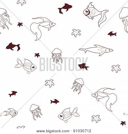 Seamless pattern with fishes in cartoon style