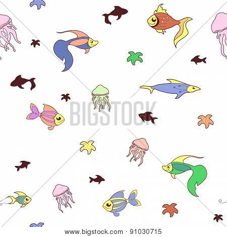 Seamless pattern with fishes in cartoon style