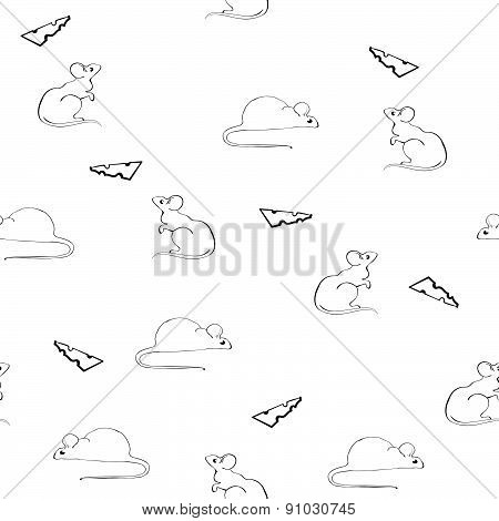 Seamless pattern with silhouette of mice and cheese