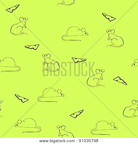 Seamless pattern with silhouette of mice and cheese
