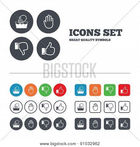 Hand icons. Like and dislike thumb up symbols.