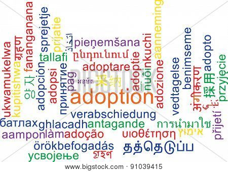 Background concept wordcloud multilanguage international many language illustration of adoption