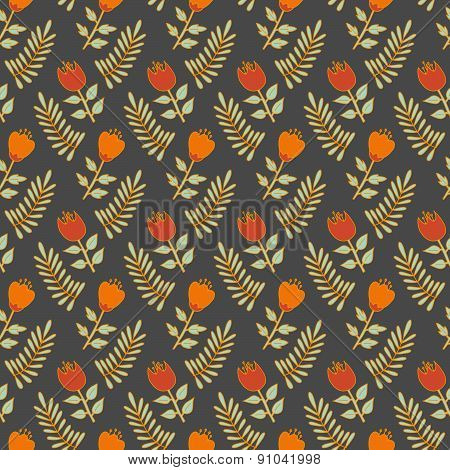 Seamless hand drawn pattern with floral doodle elements