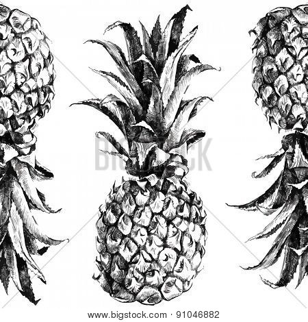 Hand drawn pineapple seamless pattern