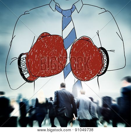 Businessman Boxing Conpetition Fighting Sport Agressive Concept