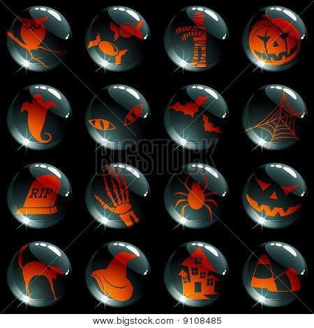 set di 16 tasti di halloween arancione e nero