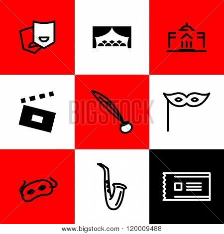 Vector theatre and ballet perfomance logo template design. Artistic perfomance insignia sample. Advertising icon, graphic design, leaflet, flyer and poster elements.