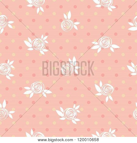 Seamless floral pattern roses and circles vintage illustration.
