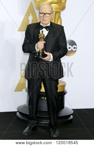 Ennio Morricone at the 88th Annual Academy Awards - Press Room held at the Loews Hollywood Hotel in Hollywood, USA on February 28, 2016.