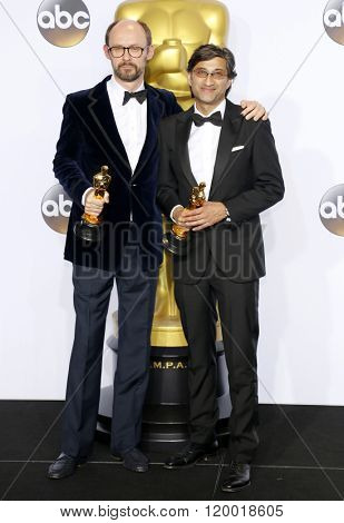 James Gay-Rees and Asif Kapadia at the 88th Annual Academy Awards - Press Room held at the Loews Hollywood Hotel in Hollywood, USA on February 28, 2016.