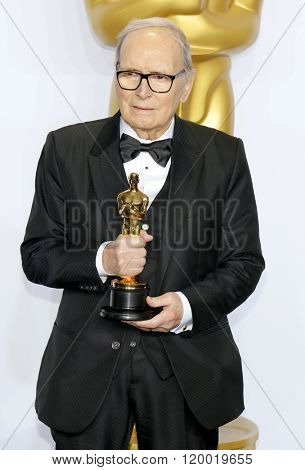 Ennio Morricone at the 88th Annual Academy Awards - Press Room held at the Loews Hollywood Hotel in Hollywood, USA on February 28, 2016.