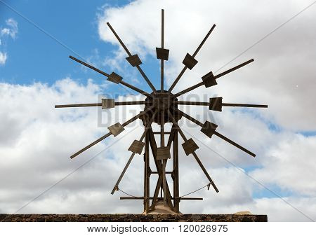 Historic Wooden Wind Mill In Valles De Ortega With Twelve Wings On The Spanish Island Fuerteventura 