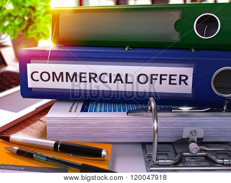 Commercial Offer on Blue Office Folder. Toned Image.