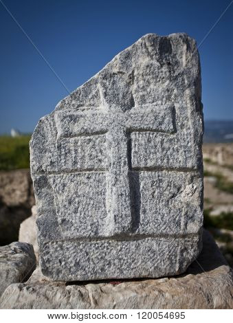 Christian Cross In Stone At Laodicea