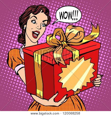 Woman and big gift box