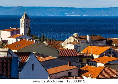 Red Roofs,church Tower,sea,brac-baska Voda,croatia