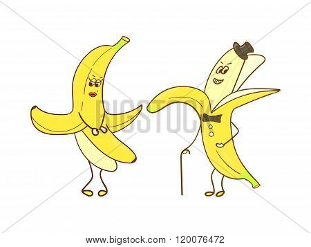 Cute cartoon bananas, girl and boy.