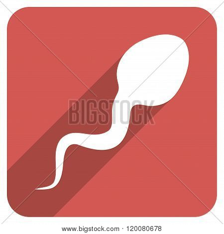 Spermatozoon Flat Rounded Square Icon with Long Shadow
