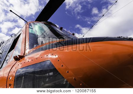Red Helicopter Closeup View And Details Of The Body