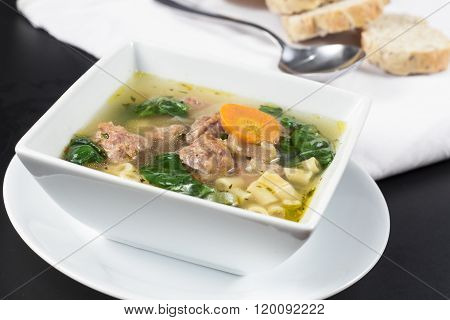 Italian wedding soup with meatballs and ditalini noodles