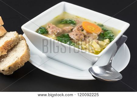 Italian wedding soup with meatballs and ditalini noodles