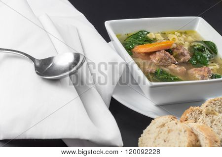 Italian wedding soup with meatballs and ditalini noodles
