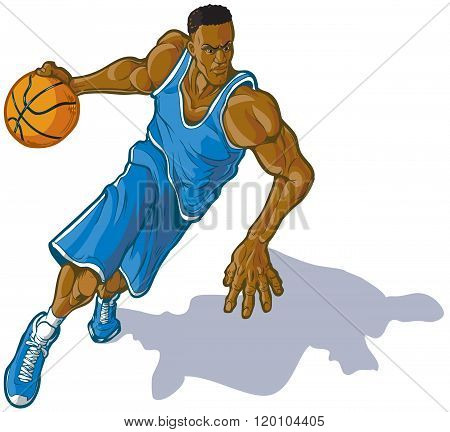 Male Basketball Player Dribbling Ball Vector Illustration