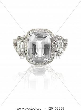 Diamond solitaire engagment wedding ring isolated on white